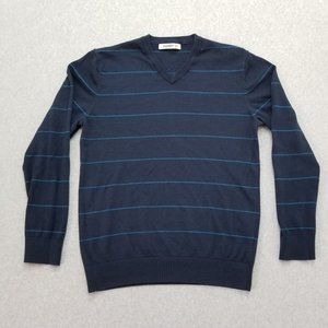 Old Navy Sweater Mens Large Blue Striped Pullover‎ Long Sleeve V Neck
